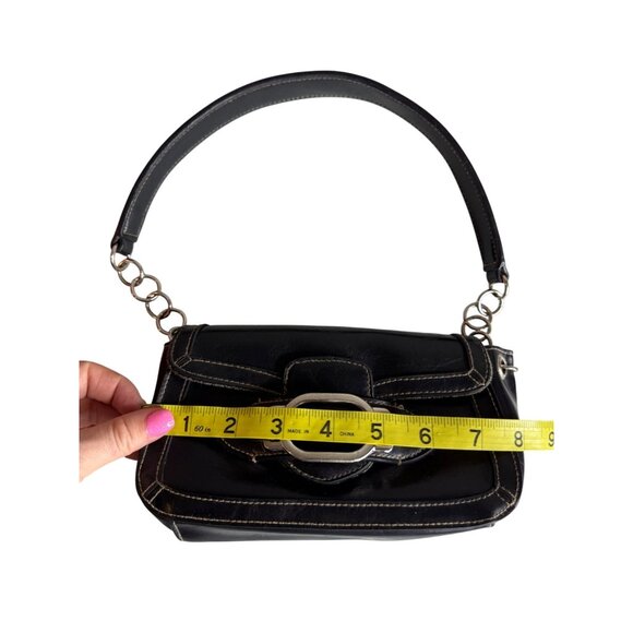 Y2K Vintage‎ Mini Black Leather Shoulder Bag With Silver Buckle Closure - Picture 5 of 9